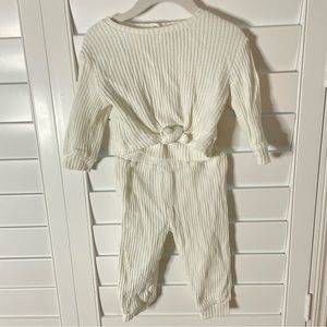 Habitual Ribbed Tie Front Matching Lounge Set Cream Size 12 months